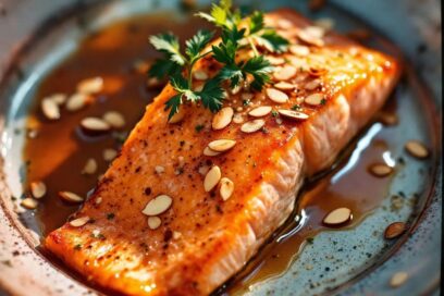 Oven Roasted Salmon Filet with Almond Vinaigrette
