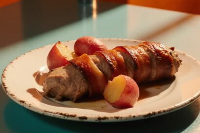 Bacon Wrapped Pork Loins with Roasted Red Potatoes
